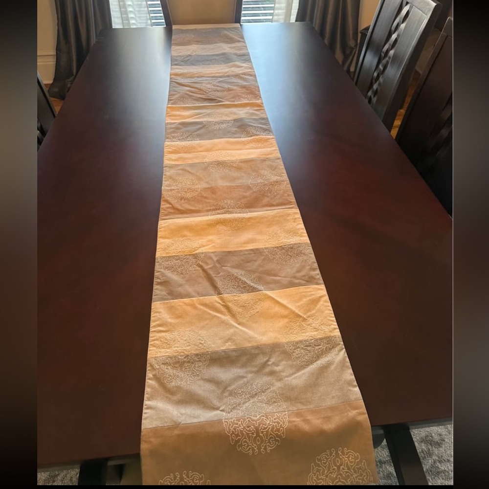 Crate&Barrel Neutral Stripe Table Runner - Cream, Beige & Light Grayish Blue